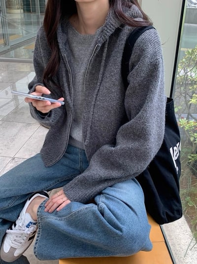 短版抽繩連帽針織外套5