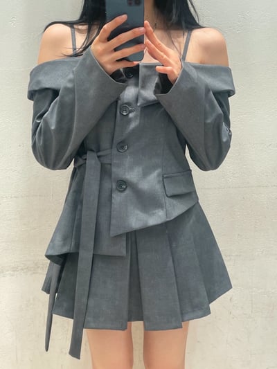 細肩吊帶翻領側綁結西裝衫8