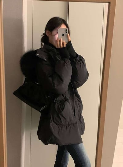 可拆狐狸毛連帽縮腰鴨絨外套（鴨絨100%)2