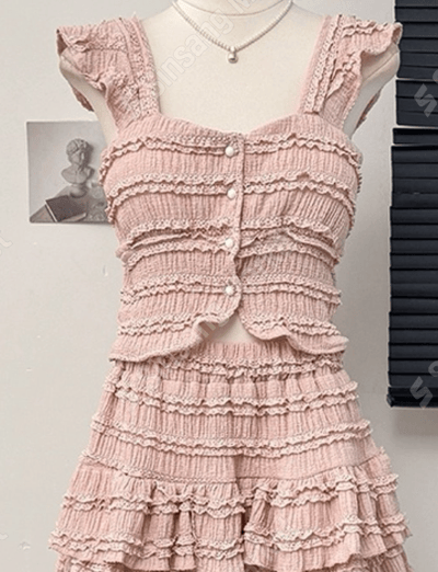 排釦蕾絲含bratop背心+短褲裙SET15