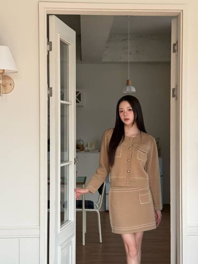 車線銀扣針織上衣+短裙SET2