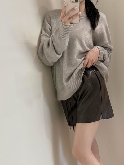 兩側開岔抽繩皮革短褲1