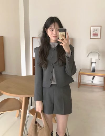 公主袖包釦西外+西裝短褲SET(可拆買）5