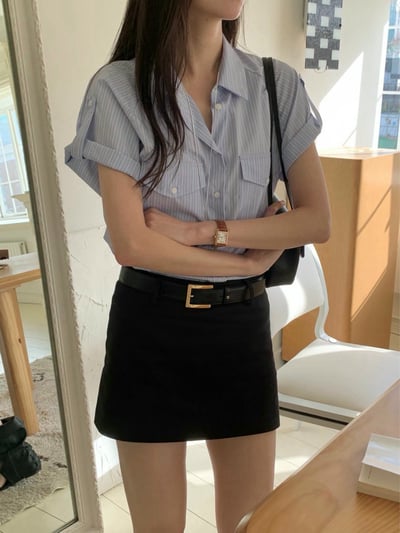 清爽直紋口袋襯衫3