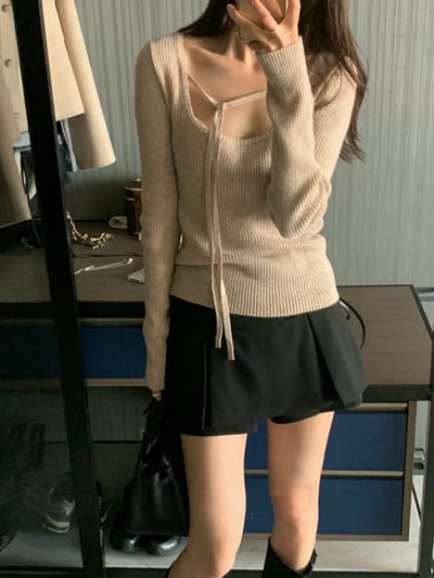 方領綁帶造型針織衣2