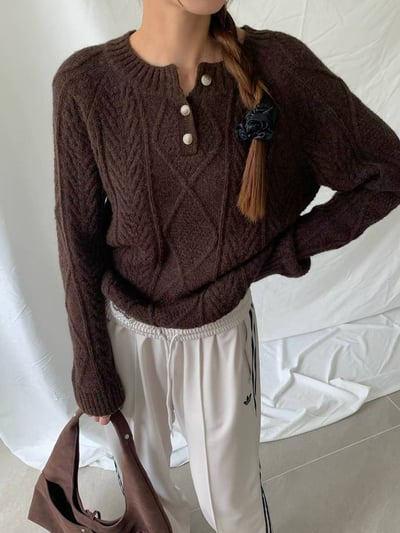 亨利排釦領麻花針織衣1