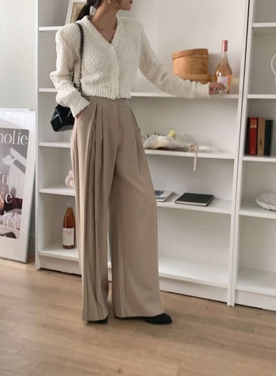 （客訂勿下單）高腰前百褶造型西裝寬褲8