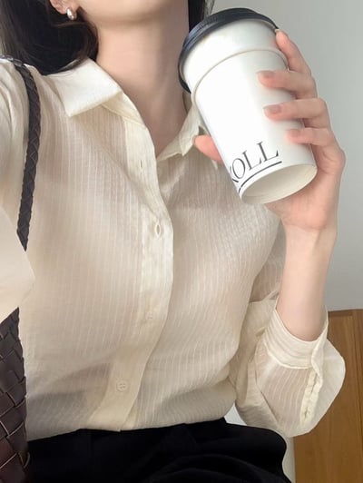 壓紋透感落肩襯衫9