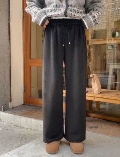 內刷毛坑條抽繩長褲2