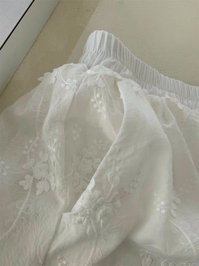 花邊刺繡鬆緊棉麻短褲裙11