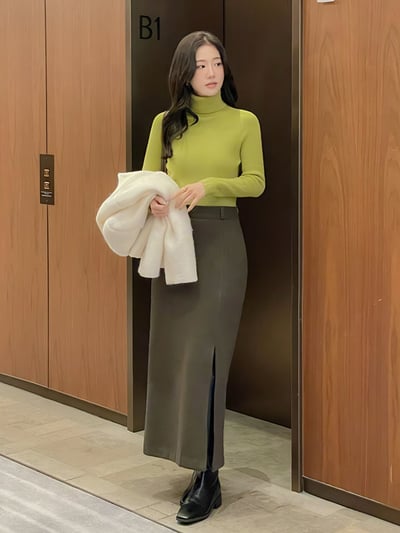 壓紋磨毛側開岔後鬆緊直筒裙7