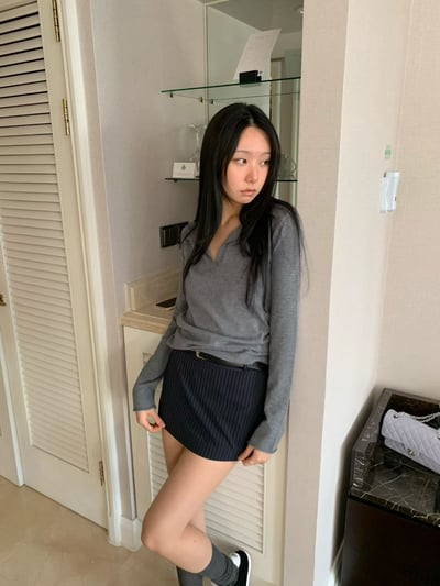 低腰直紋西裝短褲裙4