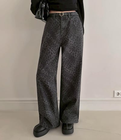 順身豹紋微寬牛仔褲2