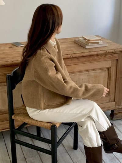 縫線滾邊翻領手工外套5