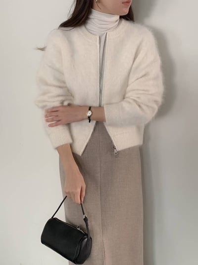 圓領馬海毛雙向拉鍊外套2