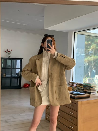 刀領寬鬆口袋麂皮西裝外套5