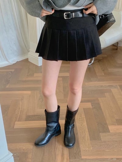 半拼接百摺辣款迷你短褲裙1