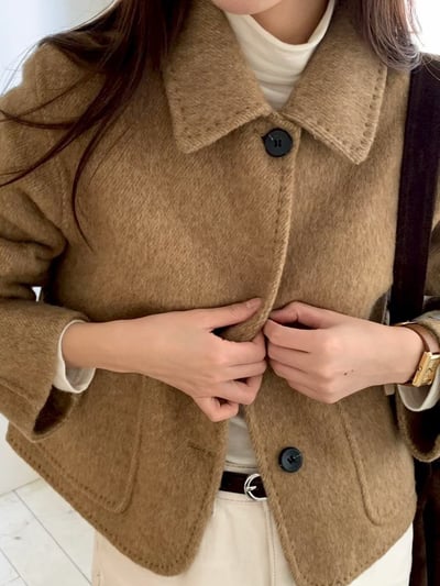 縫線滾邊翻領手工外套9