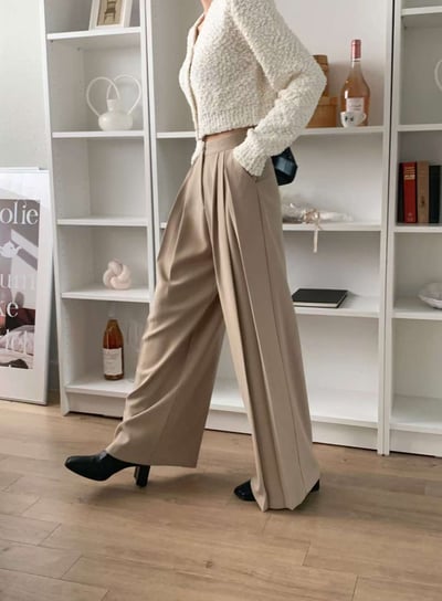 （客訂勿下單）高腰前百褶造型西裝寬褲7