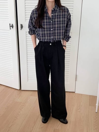 前打褶落地薄款寬褲1