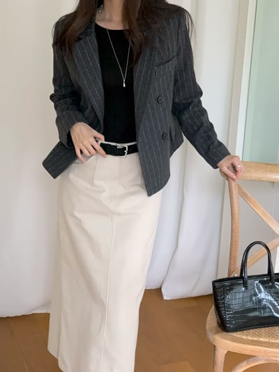 刀領直紋羊毛50％西裝外套8