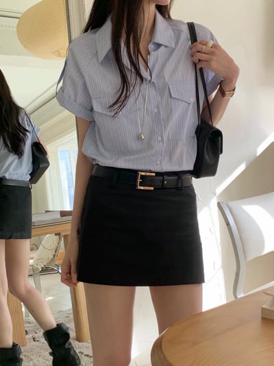 清爽直紋口袋襯衫1