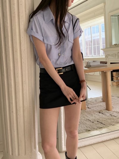 清爽直紋口袋襯衫9