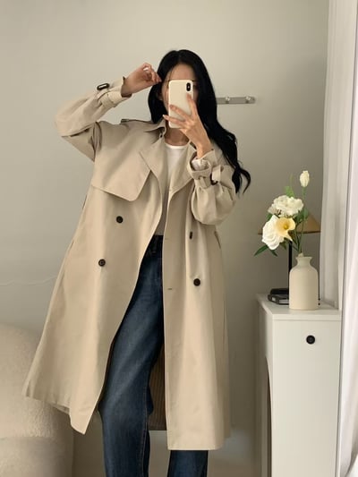 現貨淺色長版風衣外套4