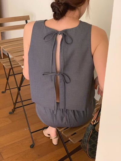 後開岔綁帶背心+鬆緊腰長裙SET (可拆買5