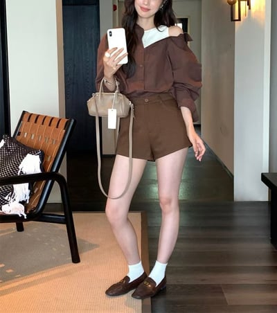 單邊露肩背心造型假兩件襯衫5