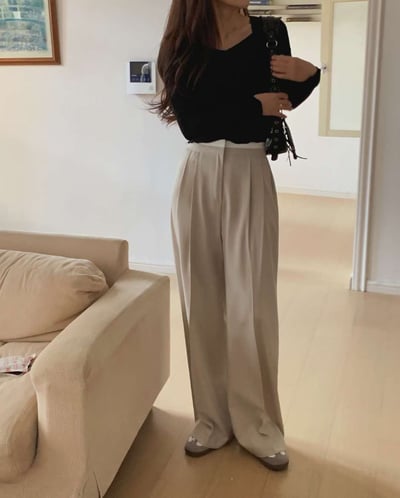 (客訂勿下單）腰間撞色前壓褶落地西裝褲3