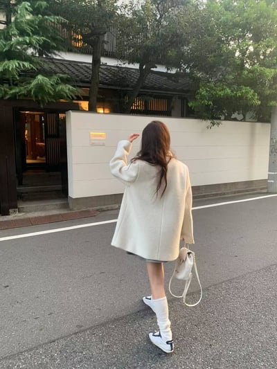 氣質翻領中長版大衣7