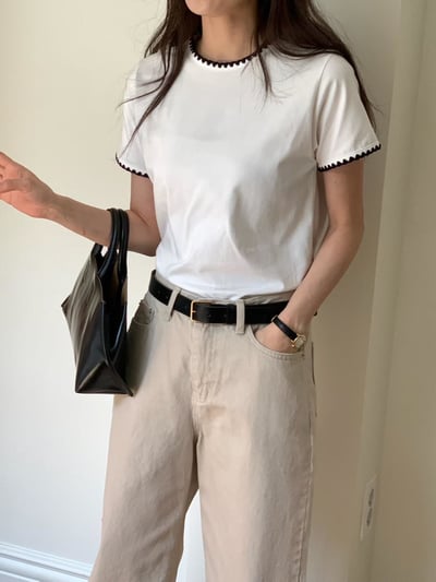 鋸齒狀色滾邊短T1