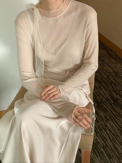 拼接歐根紗綁結領彈力壓紋Ｔ4