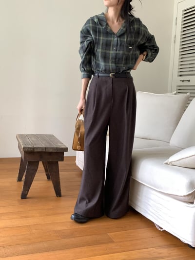 後鬆緊前壓褶秋冬厚款寬褲（附皮帶)4