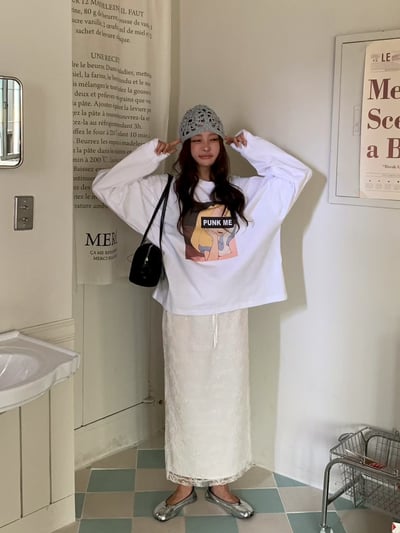 小花刺繡細閃後開衩長裙3