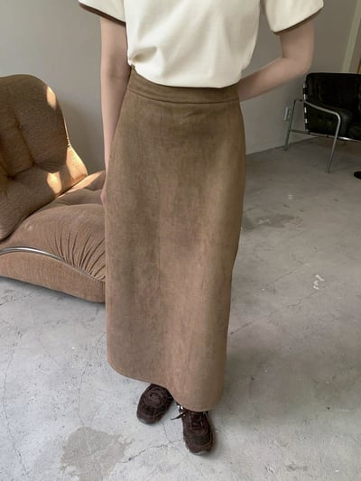 後開衩鬆緊麂皮長裙6