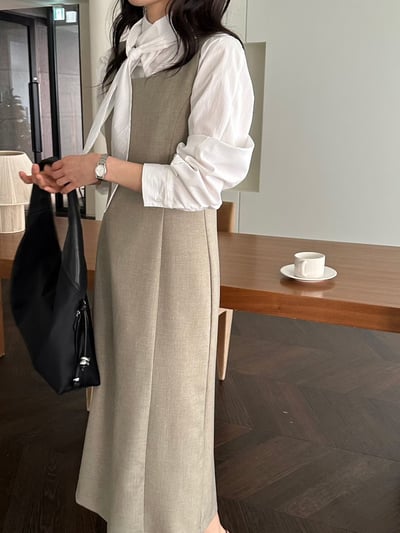 方領壓線西裝後開衩背心長洋1