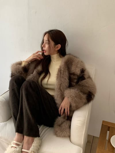 不規則色塊豹紋感毛毛外套3