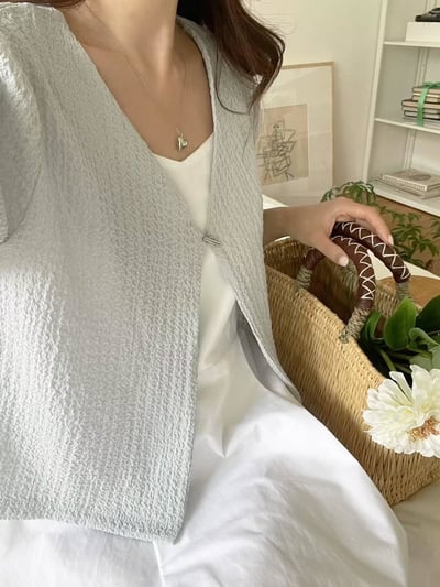 皺皺感短袖背心小外套7