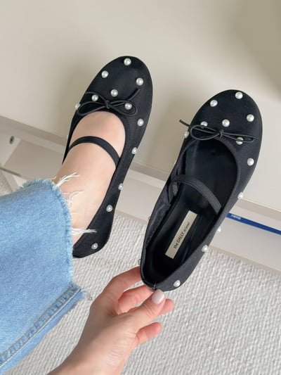 蝴蝶結珍珠款網款芭蕾娃娃鞋2