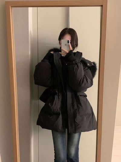 可拆狐狸毛連帽縮腰鴨絨外套（鴨絨100%)3