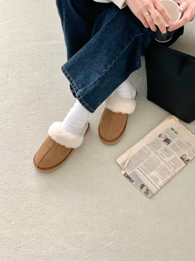 中線毛毛方塊牛皮厚底拖鞋6