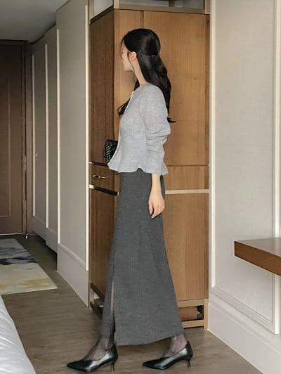 壓紋磨毛側開岔後鬆緊直筒裙2