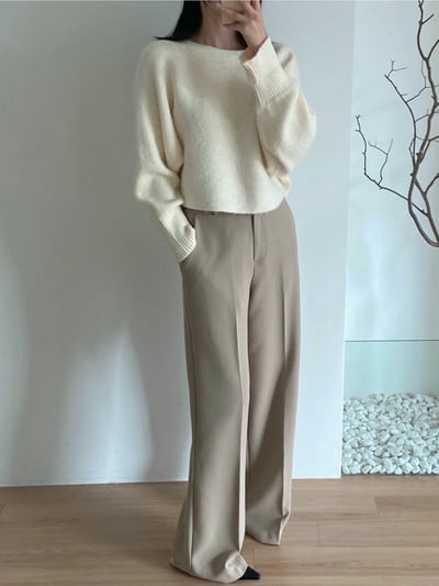 可斜肩短版軟糯毛款針織衣8