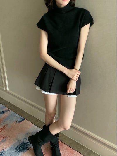 拼接層次百摺西裝短裙4