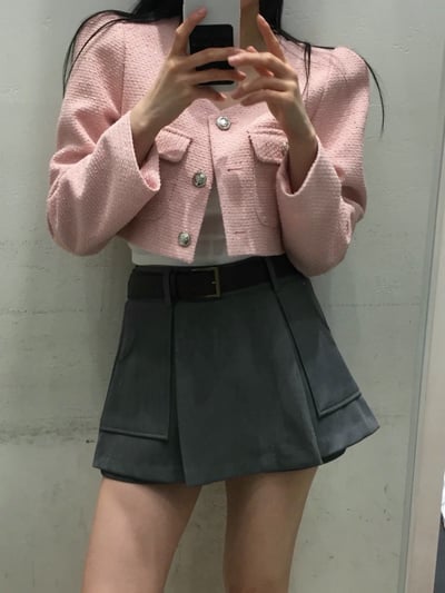 後鬆緊大口袋開衩西裝短褲裙5