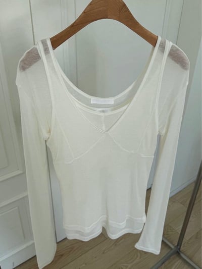 Ｖ領背心+透感薄款Ｔ兩件式SET15