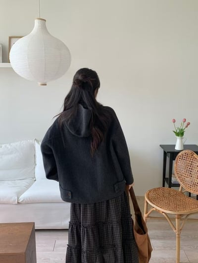 可雙釦連帽牛角羊毛外套4