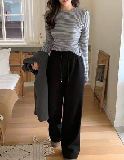 細坑紋內刷毛厚款休閒長褲10